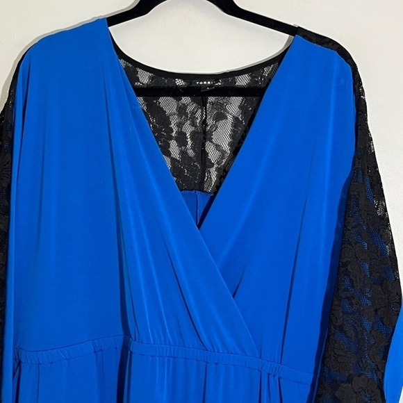 Torrid Dress 22 Blue Color Block Neutral Lace Feminine Retro 80s Skater Pinup - Picture 4 of 13
